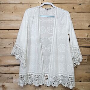 Calypso St Barth Swim Cover Up Medium White Eyelet Open Front Crochet Boho